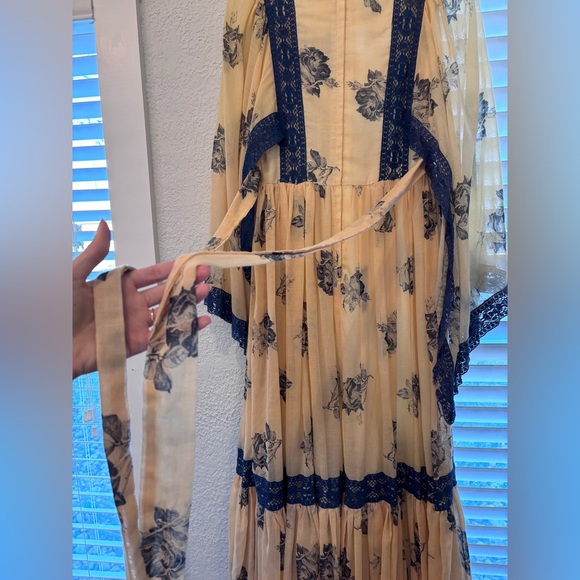 Gunne Sax Vintage Floral Maxi Dress with Navy Accents - Picture 12 of 16
